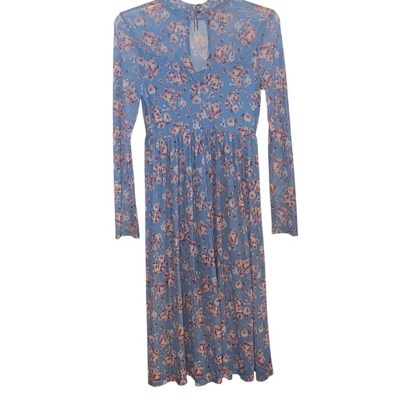 Lush Girly pop Floral Cherry Blossom Mesh Sheer Blue Long Sleeve Dress w/ shorts - Picture 6 of 7